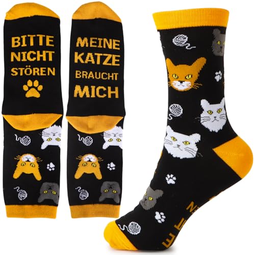 GEBETTER Geschenk für Katzenliebhaber Socken 36-45 mit Katzenmotiv lustige Cat Geschenkideen Mit Spruch „Bitte Nicht Stören Meine Katze braucht mich“ Geburtstagsgeschenk für Frauen Männer Geschenke