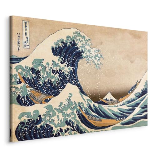 murando - Wandbilder XXL die große Welle vor Kanagawa 120x80 cm 1 tlg Wand Deko Leinwand Bilder Groß Bild Wanddeko Wohnzimmer Schlafzimmer Kunstdrucke Art - Katsushika Hokusai wie gemalt p-B-0009-b-a