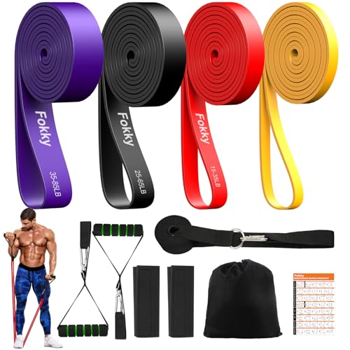 Fokky Resistance Bands Set mit 4 Widerstandsstufen, Fitnessbänder mit Türanker, Griffen, Schutzhülle, Tragetasche und Trainingsanleitung, Widerstandsbänder für Stretching/Yoga/Fitness/Krafttraining