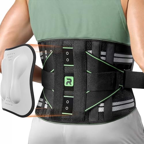 Rakiie Rückenstützgürtel für Herren und Damen, 8-fache Lendenwirbelstütze mit 3D-Pad und Massage, Atmungsaktive Rückenbandage zur Linderung von Rückenschmerzen (M)