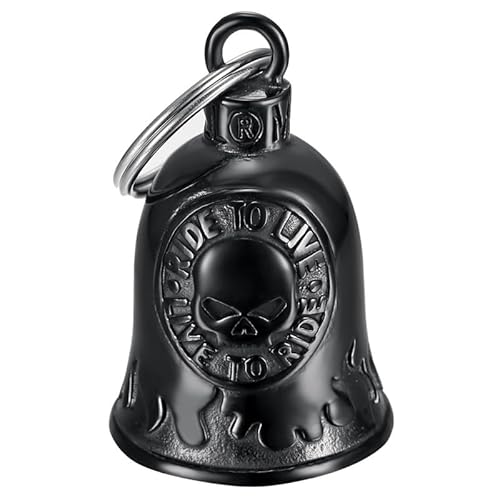 BOBIJOO JEWELRY - Clochette Moto Skull Ride to LIVE Porte-Bonheur MOCY Bell Acier inoxydable Noir