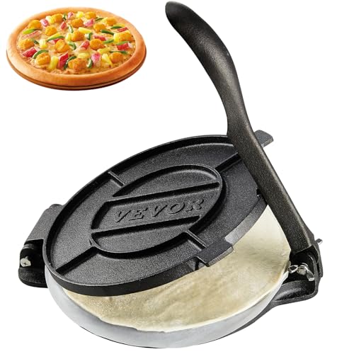 VEVOR Tortilla-Presse, 20 cm Taco Presse, Robuste Gusseisen-Tortilladora-Presse, Vorgewürzte Tortilla Maker Tortilla Hersteller mit 100 Stk. Pergamentpapier, Teigmaschine für Mehl-Tortilla, Schwarz