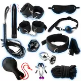 Sadodo 12 Stück BDSM Set Bondage Set mit Vibrator,Fesseln,Handschellen,Bondageseil,Analplug,Choker,Knebel und Peitsche Set,Sex Toys SM Sex Spielzeug für Paare Extrem Sex Mann Frauen Einsteiger