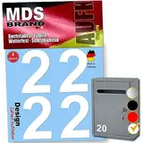 MDS Brand 5cm Design Zahlen Aufkleber Selbstklebende Klebezahlen | Vinyl Hausnummern zum Aufkleben für Briefkasten, Mülltonnen, Hausnummer für Außen & Innen (Weiss, 2)