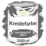 Creative Deco Graue Kreidefarbe für Möbel 1000 ml | Möbellack, Möbelfarbe ohne Schleifen | Für Landhaus, Vintage-Stil, Decoupage, Möbel-Renovierung Matt Abwaschbar Wisch-Effekt Gradient-Effekt möglich