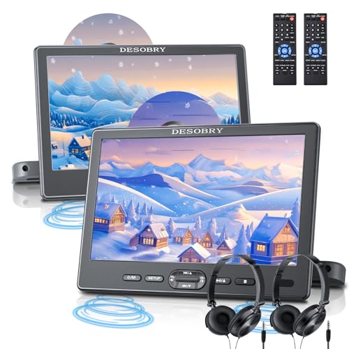 10,5 Zoll Auto DVD Player 2 Bildschirme mit Slot-Loading-Disc und HDMI-Eingang, 2 Kopfhörern, 2 Halterungen, Auto Fernseher für Kinder Unterstützt Letzter Speicher, Regionsfrei, USB-SD-Karte