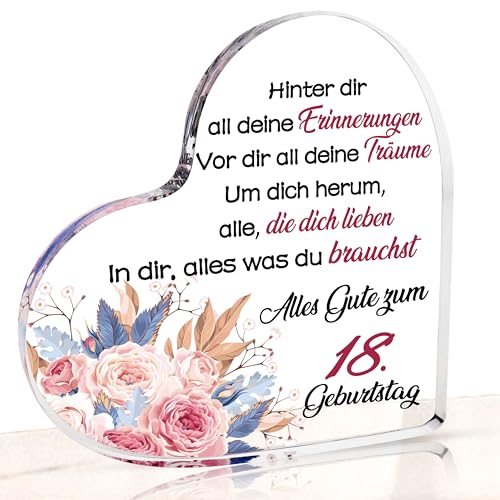 Shoppawhile 18. Geburtstag Mädchen Herzförmig Acrylplakette Geschenke zum 18 Geburtstag Mädchen Nichte Beste Freundin 18 Geburtstag Geschenkideen