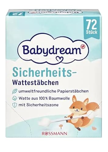 Babydream Sicherheits-Wattestäbchen mit Sicherheitszone 4 x 72 Stück 100% Baumwolle