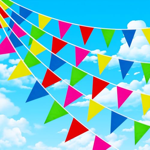 100 m, 200 Stück Wimpelkette, Partydekoration, Wiederverwendbare, wasserdichte Dreiecksflaggen, für drinnen und draußen, Hochzeiten, Geburtstage, Partys, Feste, Dekorationen