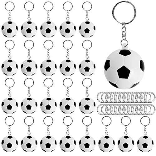 24Pcs Fußball Schlüsselanhänger Kinder, Fußball Party Mitgebsel mit 24Pcs Fußballanhänger Schaum und 20Pcs Ersatz Schlüsselring, Fußball Mitgebsel Kindergeburtstag für Schule Fußballclub Familie Party