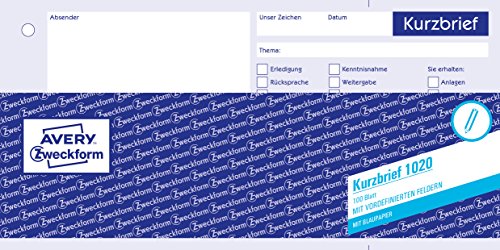 AVERY Zweckform 1020 Kurzbrief (1/3 A4, mit 1 Blatt Blaupapier, 100 Blatt) weiß