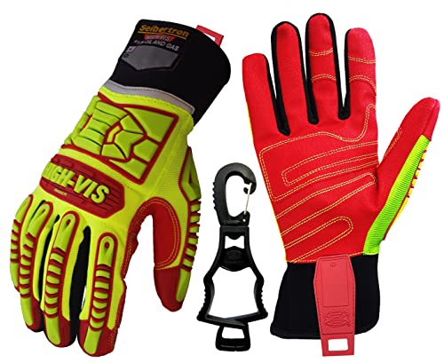 Seibertron HIGH-VIS HRIG Anti Impact Work Gloves Hi-Vis Oil and Gas Water Resistant Safety Heavy Duty Utility Mechanic Rigger Glove CE EN388 4132 M mit 1 schwarzen Handschuhclip