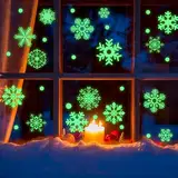 Fensterbilder Weihnachten, 155 Stück Fluoreszierend Selbstklebend Schneeflocken Fensteraufkleber Schneeflocken Aufkleber, PVC Weihnachtsdeko winter Deko Weihnachtsbilder, Fenstersticker Weihnachten