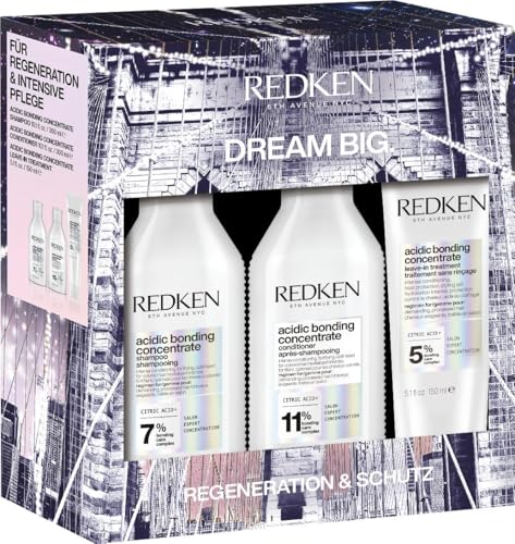 Redken Pflegeset mit Shampoo 300ml, Conditioner 300ml & Leave-In 150ml, Konzentrierte All-In-One Formel gegen Farbverlust, Acidic Bonding Concentrate