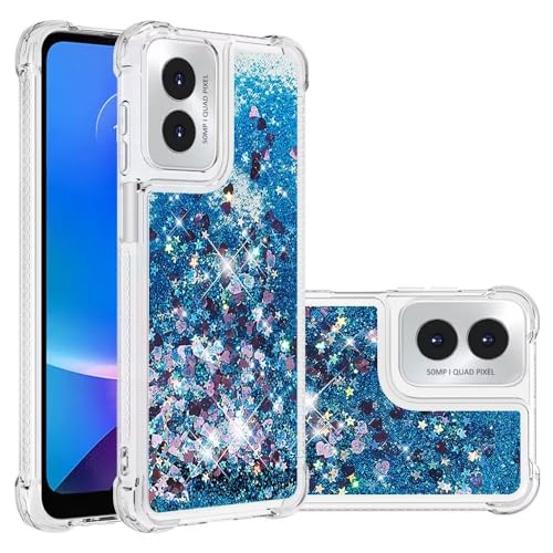 Nadoli Glitzer Treibsand Hülle für Motorola Moto G Play 4G 2024,Silikon Stoßfest Handyhülle Transparent TPU Bumper Schutzhülle Flüssig Durchsichtig Quicksand Case