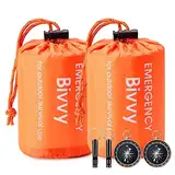 Esky Biwaksack, 2 Stück Notfall Schlafsack Biwaksäcke Wasserdicht Thermo Leicht Wasserdicht Überlebenssack Mit Pfeife und Kompass Ausrüstung Survival Ideal zum Zelten Wandern und Abenteuer Orange