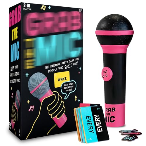 Grab That Mic Spiel,Grab Mic Party Game,2025 Neues Grab Your Mic Partyspiel,Drop The Mic Game,Familien-Karaoke-Spiel mit 125 Liedkarten,Fun Hilarious Games Night,for 2-10 Spieler Musikliebhaber