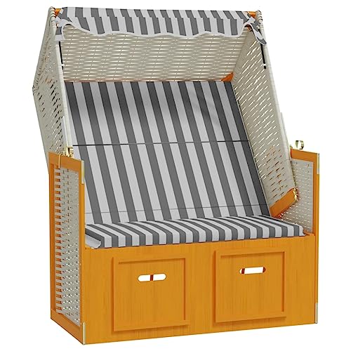 vidaXL Strandkorb mit Dach Gartenliege Volllieger Sonnenliege Sonneninsel Strandliege Liege Zweisitzer Strand Poly Rattan Massivholz Weiß Grau