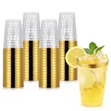 Hejo 60 Stück Plastikbecher, 360ml Kunststoff Becher, Wiederverwendbarer Partybecher, Trinkbecher, Weingläser mit goldem Rand für Cocktail, Champagner, Bier, Getränk, Dessert (Gold)