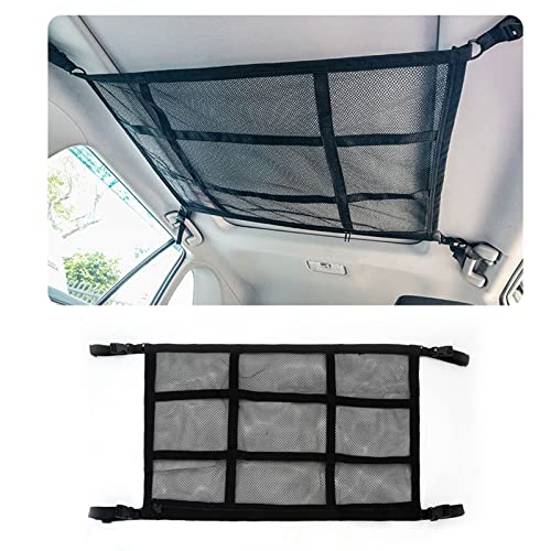 ViWaVee Gepäcknetz Auto, doppellagige Autodach Aufbewahrung für Decken, Autonetz Organizer für Vier Dacharmlehnen, SUV, Van. Tolles Auto Camping Zubehör für Lange Roadtrips. (90 x 65 cm)