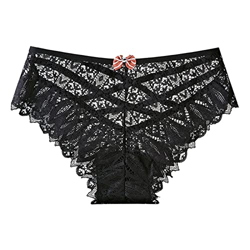 Höschen für Frauen transparente weibliche sexy Spitze Unterwäsche T zurück mittlere Taille sexy Frauen Spitzenhöschen Sexy Herren Unterwäsche (Black, M)