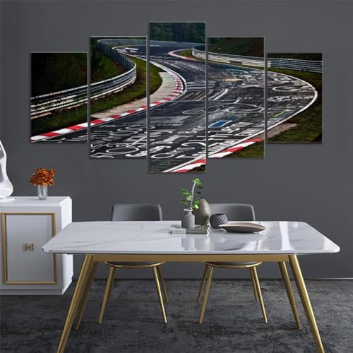 ZYCHKRL Wandbilder Mit Rahmen 5 Teiliges Leinwandbild Nürburgring Rallye-Strecke F1-Rennen 5 Platten Poster Wandbild Kunstdrucke Büro Küche Schlafzimmer wandbilder Wohnzimmer