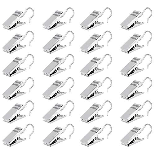 TANCUDER 100 Stück Edelstahl Clips Haken Metall Gardinen-Clips Multifunktions Vorhang Clips Seilklammern für Seilspanngarnituren, Aufhängen von Duschvorhängen, Fotos, Karte, Tuch (Silber)