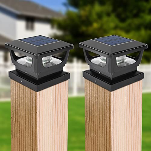 2pcs Solar Pfostenkappe 7x7 8x8 9x9 10x10, Solar Pfostenleuchte Solar Zaunpfosten Beleuchtung Solar Pfostenlampen Außen Solar Post Cap Light, IP65 Wasserdicht für Pfosten, Zaun (Größe: 7.6 bis 10.1cm)