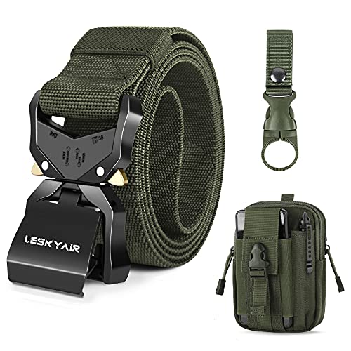 Leskyair Herren Taktischer Gürtel, Arbeitsgürtel Hochleistungsgürtel 1,5-Zoll, Militärstil Schnellverschluss Metallschnalle 38MM Breite, Geschenk mit Taktischem Molle Beutel und Wasserflaschenclip