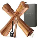 WEMOO® Salz und Pfeffermühle aus Holz sehr Gross (25,5 cm) | Gewürzmühlen mit robustem Keramikmahlwerk | Extra Befüllungslöffel und Reinigungspinsel | Set mit Pfeffer und Salzmühle