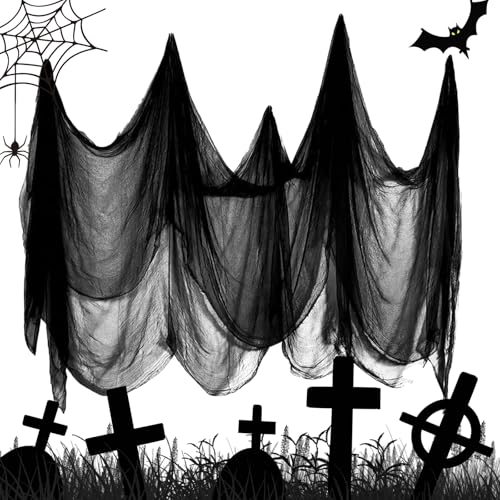 Ajuanbazha 215 X 500 cm Halloween Deko Tuch, Halloween Gruselige Schwarz Tuch, Halloween Deko Stoff Schwarz Tuch, Horror Stoff Deko für Garten im Freien Partybedarf