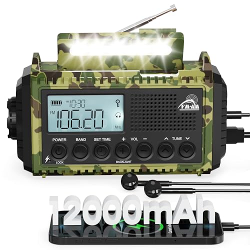 Kurbelradio, Notfallradio mit 12000 mAh Powerbank, AM/FM/SW Radio Ohne Strom, Kurbel 5-Wege Solar Radio mit Weltempfanger, Als Ladegerat Taschenlampe Leseleuchte, Fur Outdoor, Camping, Notfall