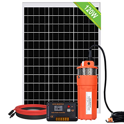 DCHOUSE Solar Tiefbrunnenpumpen,12V Solar WasserPumpe +120W Solar Panel Kit + 20A Laderegler, für Brunnen, Bewässerung, Füllwassertank - LIEFERUNG IN 2 PAKETEN