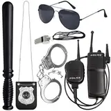 Orgoue 6 Stück Polizei Kostüm Zubehör, Polizei Kostüm Kinder Polizei Kinder Polizei Kostüm Set Mit Walkie Talkies Handschellen Abzeichen Brille Baton Pfeife Für Karneval