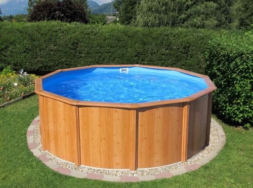 Stahlwandpool rund Gigazon-Woodstyle 5,40 x 1,32m mit 15cm breitem Handlauf, Rundbecken