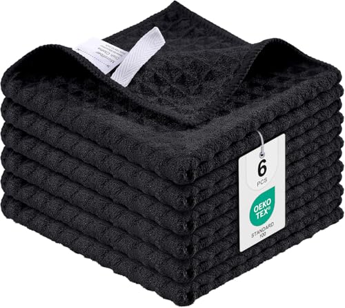Moosfor Microfasertücher, 6er-Set, Saugfähige Fusselfrei Küchentücher Spültücher für Küche Dicke Barista Tuch Geschirrtücher Lappen, 30 x 30 cm, Schwarz