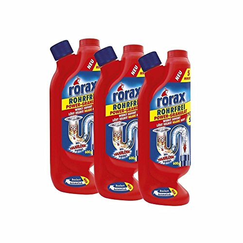 3x rorax Rohrfrei Power-Granulat Dosierflasche 600g - Wirkt sofort & löst selbst Haare auf