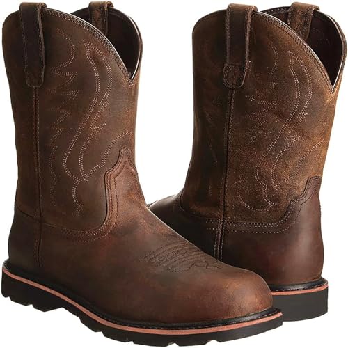 LNNLOO Reitstiefel (38–48), Westernstiefel, Runde Spitze/Stickerei, Zum Überziehen/Mittelrohr, Rutschfest/atmungsaktiv, Für Herbst/Winter/Herren/Damen,38,A