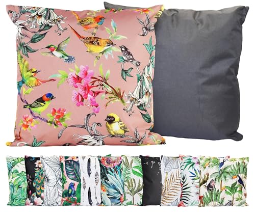 JACK Outdoor Motiv Kissen 45x45cm Lounge Dekokissen inkl. Füllung Wasserabweisend Sitzkissen Garten Stuhl, Farbe:Vögel Rosa