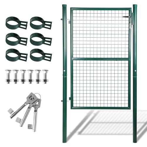 Cecaylie 150x100cm Gartentor, Metall-Gartentor aus verzinktem Stahl, Gartentür für Heckeneinfriedung, Zauntor, Hoftor, inkl. Edelstahlgriff und 3 Schlüsseln, Grün