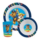 p:os PAW PATROL 33561 - Frühstücksset, 3-teiliges Geschirrset mit Teller, Schüssel und Trinkbecher, Kindergeschirr aus Kunststoff, spülmaschinen-/mikrowellengeeignet