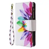 Nadoli Reißverschluss Brieftasche Etui für Samsung Galaxy A22 5G,Bunt 9 Karte Halter Pu Leder Sonnenblumen Entwurf Lanyard Magnetisch Standfunktion Schutzhülle