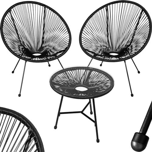 tectake® Set 2X Stuhl 1x Beistelltisch Acapulco, Gartenstuhl, Gartenstühle im Retro Design, Indoor und Outdoor Sessel für Garten, Wintergarten, als Terrassenstühle oder Balkon Sessel - schwarz