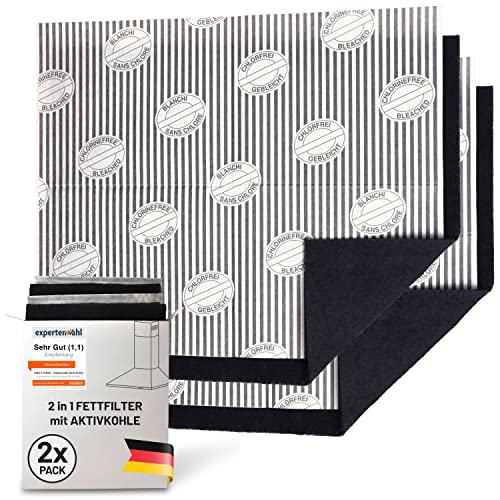 FilterBase® Aktivkohlefilter Dunstabzugshaube | 2er Pack | Fettfilter Flach + Kohlefilter für Dunstabzug Filter Abzugshaube | Aktivkohle Filtermatte zuschneidbar 57x47 cm