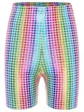 MSemis Glitzer Hose Damen Herren Pailletten Shorts Tanzshorts Glänzende Hotpants Festivals Outfits Clubwear Karneval Bunt M