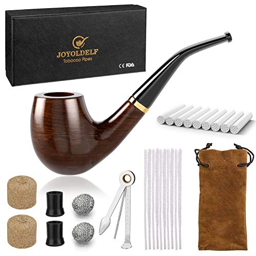 DIMJ Holz Tabak Pfeifen Set - Gebogen Ebenholz Pfeife mit Geschenkbox, Ebenholz-Tabakpfeifen zum Rauchen mit Tabakpfeifenreiniger, Pfeifenfilter, Pfeifenschaber und Raucherzubehör