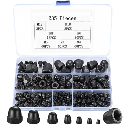 Hutmuttern hohe Form Set, 235 Stk Edelstahl Sechskantmuttern, M3/M4/M5/M6/M8/M10/M12 Sechskant Hutmuttern, Innengewinde Abdeckkappen Kuppelmuttern Hutmuttern