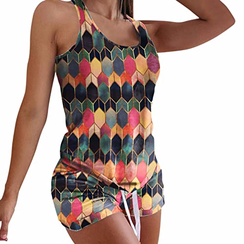 Temperament Anzüge Leicht Bequeme Jogginganzug Langes Sommer Komfort Freizeitanzug Frauen Casual Persönlichk Short Pyjama Tank Nachtwäsche Damen Sets Shorts Persönlichkeit Hosenanzug (Yellow, XXL)