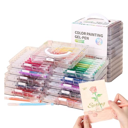 Gelstifte-Set, 45/72/99 Farben, Bastelkunstmarker, glattes Schreibwerkzeug, großes Fassungsvermögen, glatt fließende Tinte, 21 x 18 cm, ideal zum Zeichnen, Journaling und Kunstprojekte zu Hause