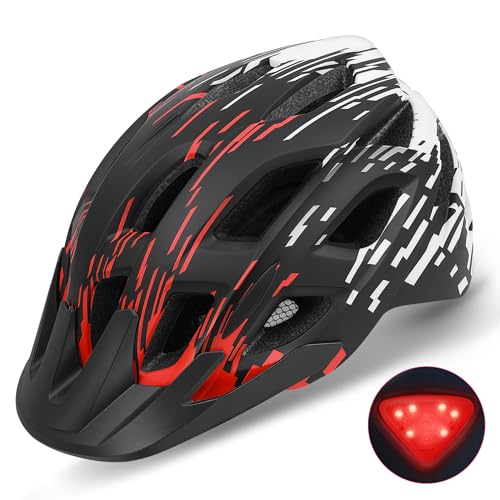 Fahrradhelm Erwachsene mit Visier und LED, Fahrradhelm Herren Damen mit 21 Belüftungsöffnungen, MTB Mountainbike Helm Radhelm Cityhelm Urban Fahrrad Helm 57–61 cm (BlackRed)